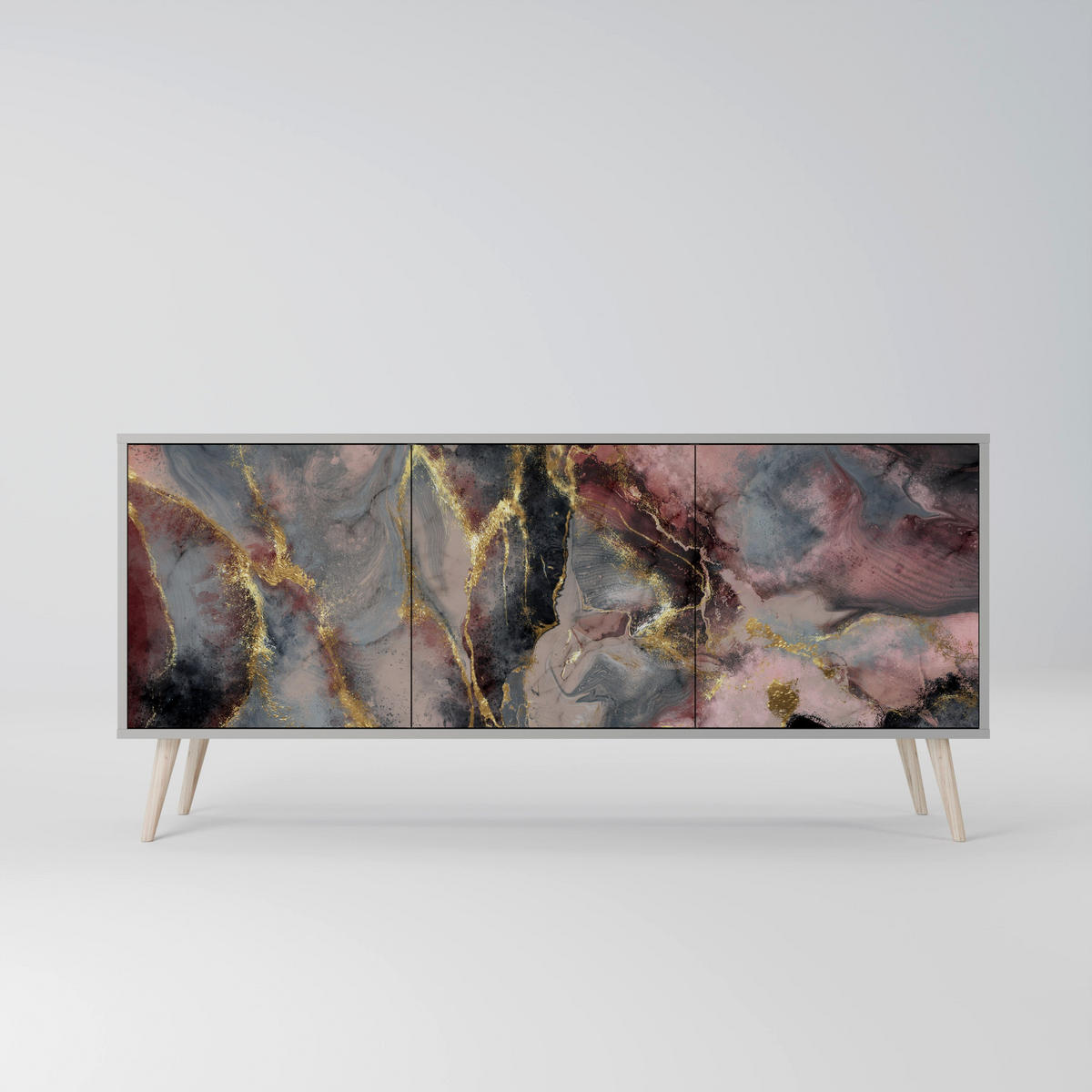 SIDEBOARD GOLDEN TIDES, Eicheneffekt, 164,5x42x77,5 cm, 3 Türen - Eichefarben/Buchefarben, Holzwerkstoff/Buchenholz (164.5/77.5/42cm) - SpaceRebels