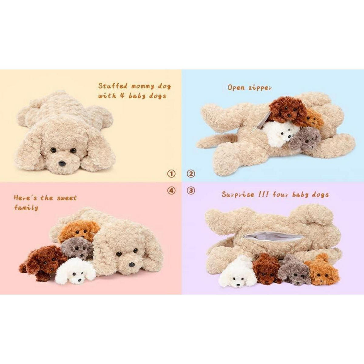 STOFFTIER Hund 60 cm mit 4 Babys im Bauch Dunkel Braun - Multicolor, Textil (15/10cm)