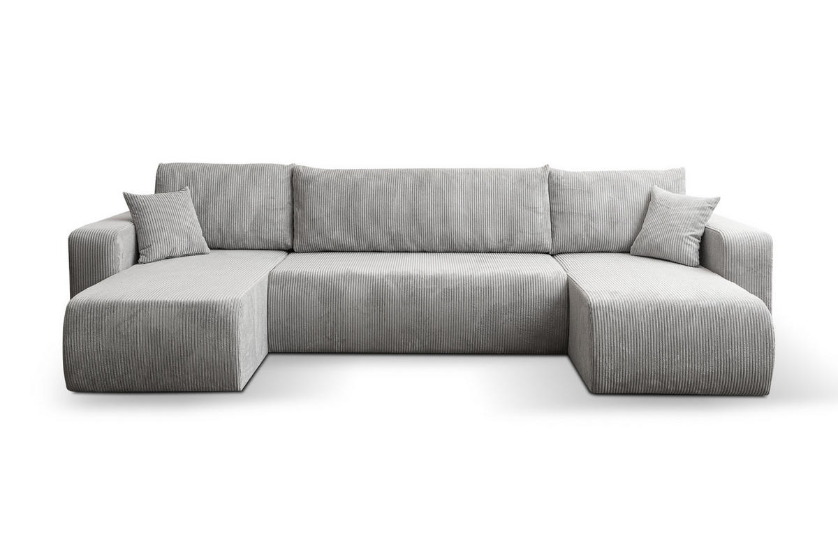 WOHNLANDSCHAFT LUNA U-FORM mit Schlaffunktion und Bettkasten (Hellgrau) - Hellgrau, Textil (312/83/142cm) - VENASI MÖBEL