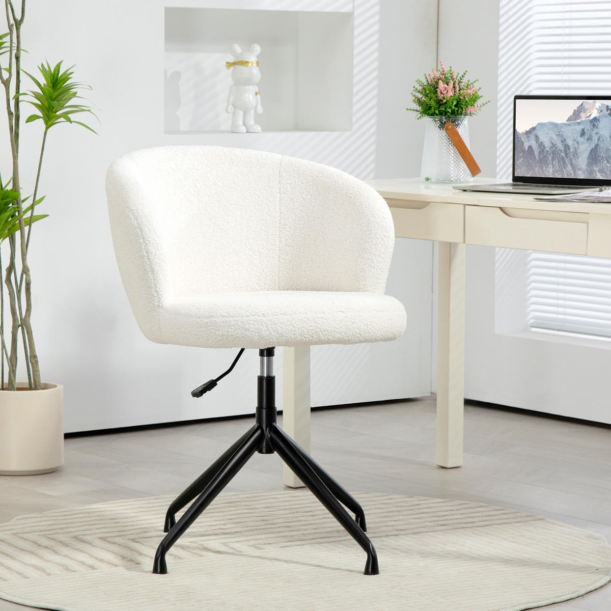 DREHSTUHL DE-11698 ergonomisch höhenverstellbar 360° drehbar Bouclé-Stoff Weiß - Creme, Textil (64/89/62cm) - ComfortXL