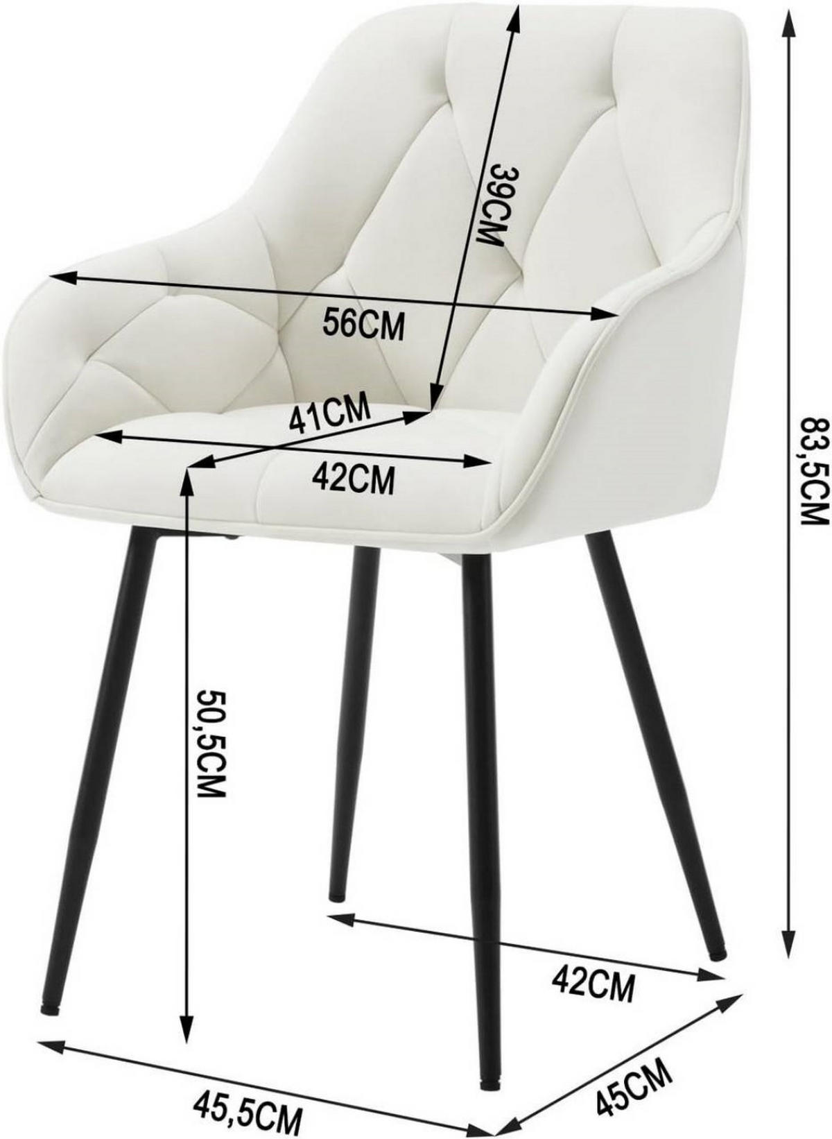 ESSZIMMERSTUHL ergonomisch, aus Samt, Creme - Creme/Schwarz, Kunststoff/Textil (56/83.5/53cm) - Woltu