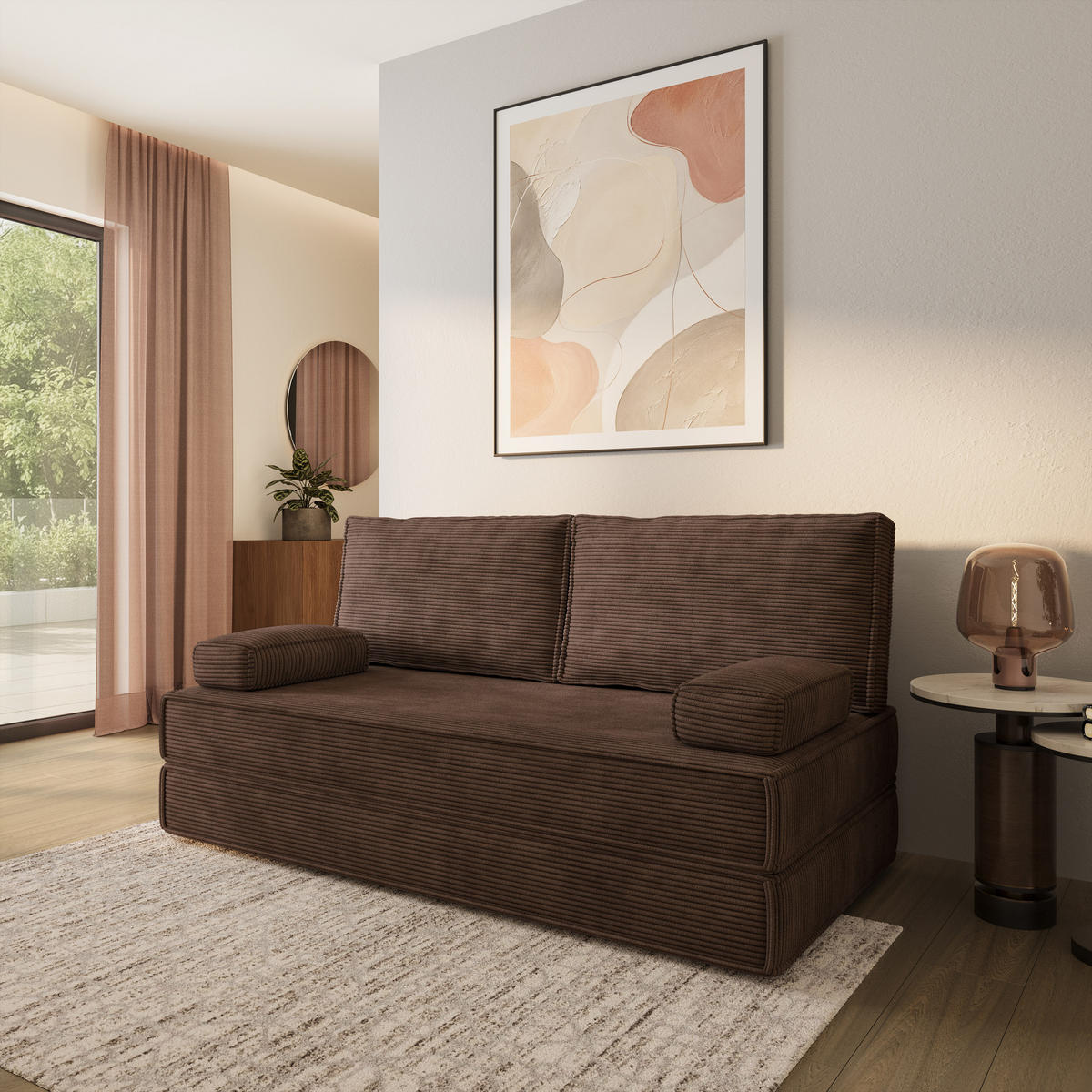 POHOVKA z pěny SILAR s funkcí spaní Manšestrová látka Hnědá - hnědá, textil (170/86/80cm) - MASSENO