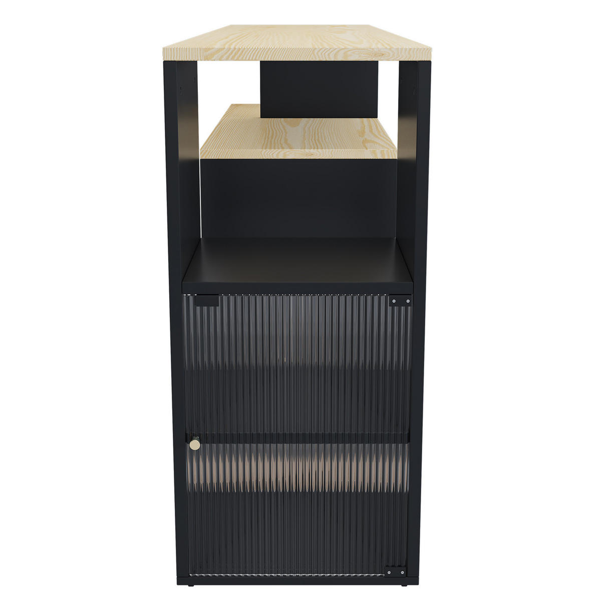 MULTIFUNKTIONALER Kücheninsel 155x40x90cm Schwarz aus MDF/Glas mit Schiebetüren - Schwarz, Holzwerkstoff (155/90/40cm) - Modfu