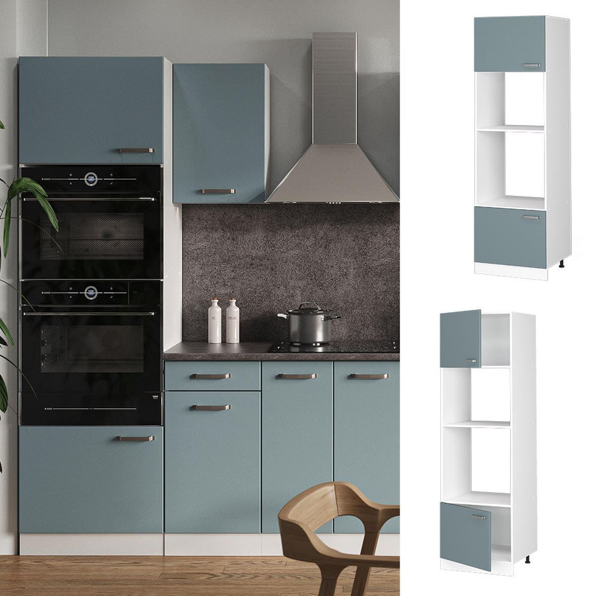 MIKROWELLENSCHRANK R-Line Blau-Grau 60 cm - Blaugrau/Weiß, Holzwerkstoff (60/206.8/57.2cm) - Vicco
