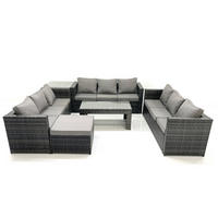 GARTENMÖBEL COUCHTISCH SET mit Sofa Polyrattan Outdoor 10-Sitzer - Dunkelgrau/Grau, Glas/Kunststoff - Fimous
