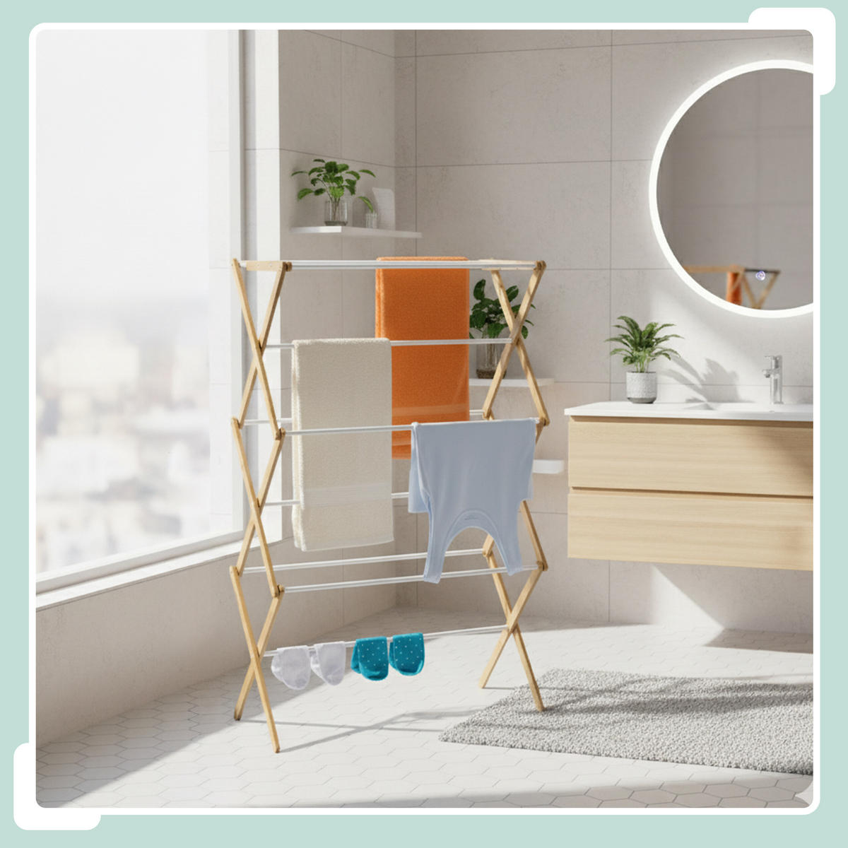 SUŠIAK na prádlo - viacfarebná, kov/drevo (73/115/33cm) - Relaxdays