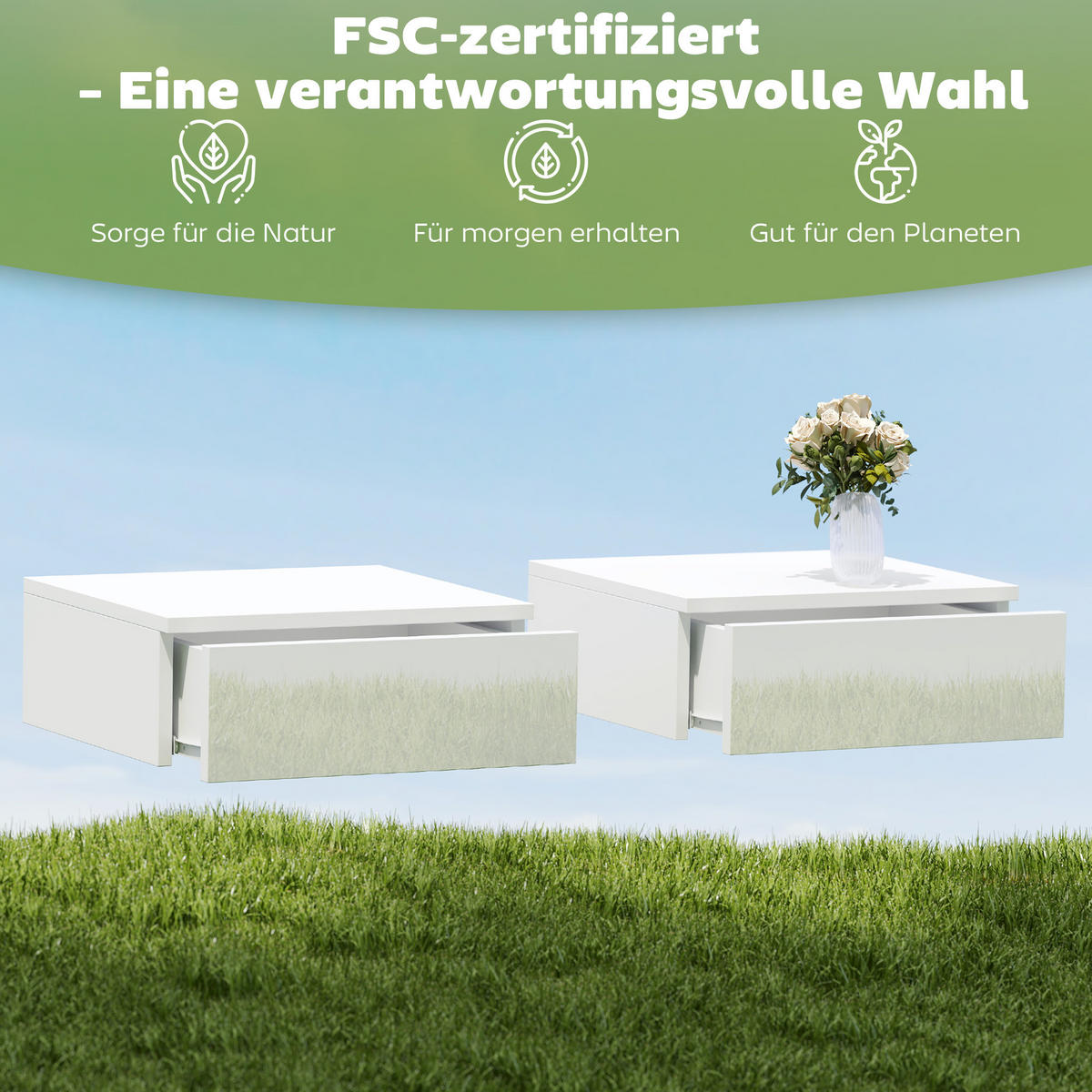 NACHTISCH-SET 2er-Set DE-09085 Weiß - Weiß, Holzwerkstoff (30/14/40cm) - ComfortXL