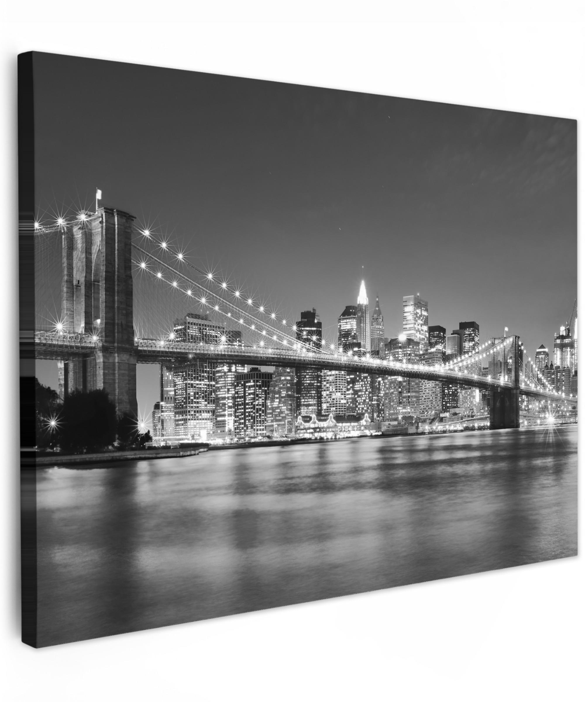 LEINWANDBILD New York - Brücke - Brooklyn - Schwarz und weiß - Architektur Wandbild 40x30 cm - Schwarz, Textil (40/30cm) - MuchoWow