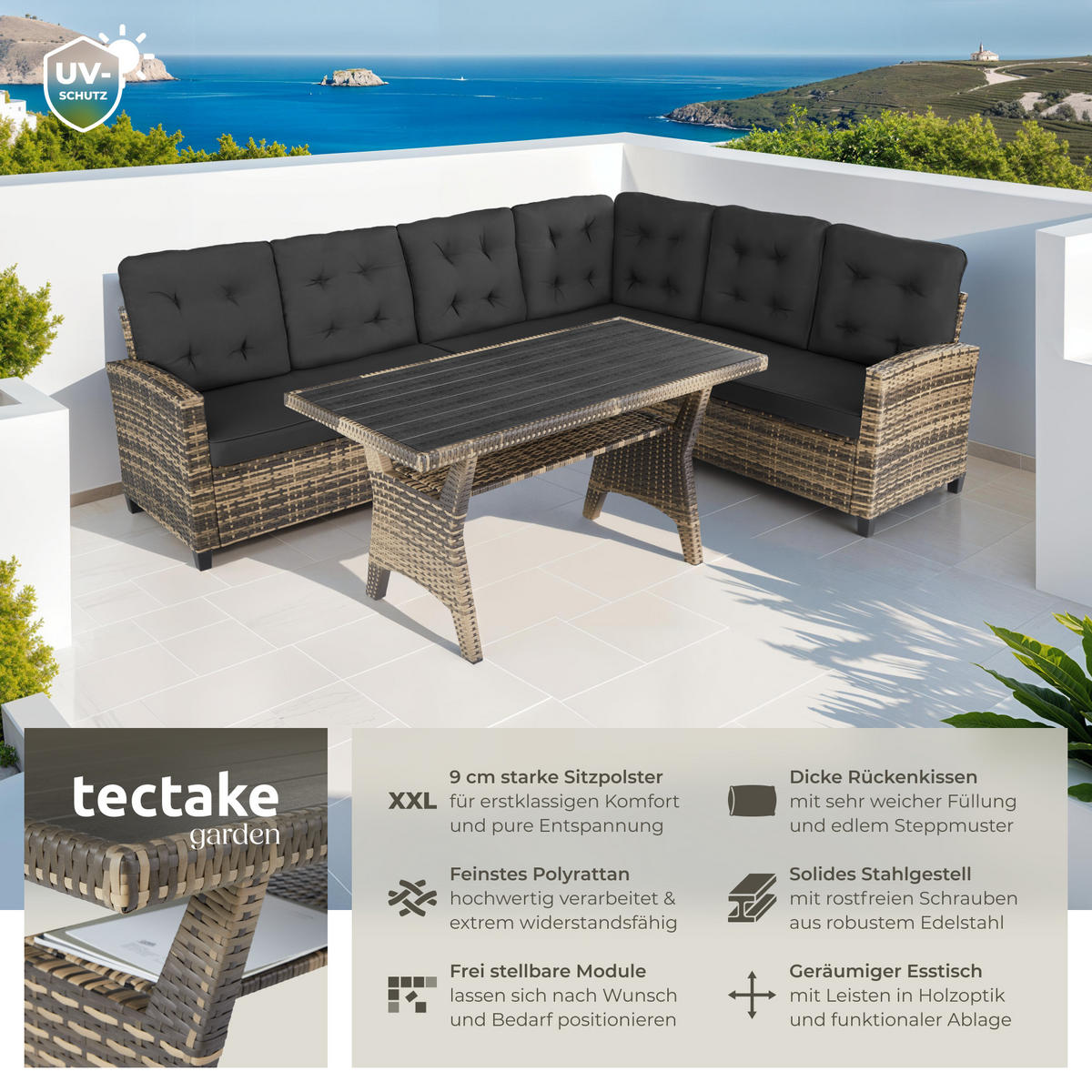 RATTANLOUNGE Catania,Tisch mit Schraubfüßen,natur - Naturfarben, Kunststoff - tectake