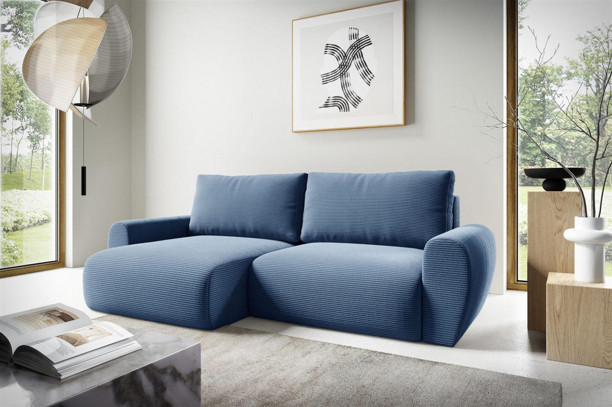ECKSOFA Galan Mit Schlaffunktion - Blau, Holzwerkstoff/Textil (253/153cm) - Fun Möbel