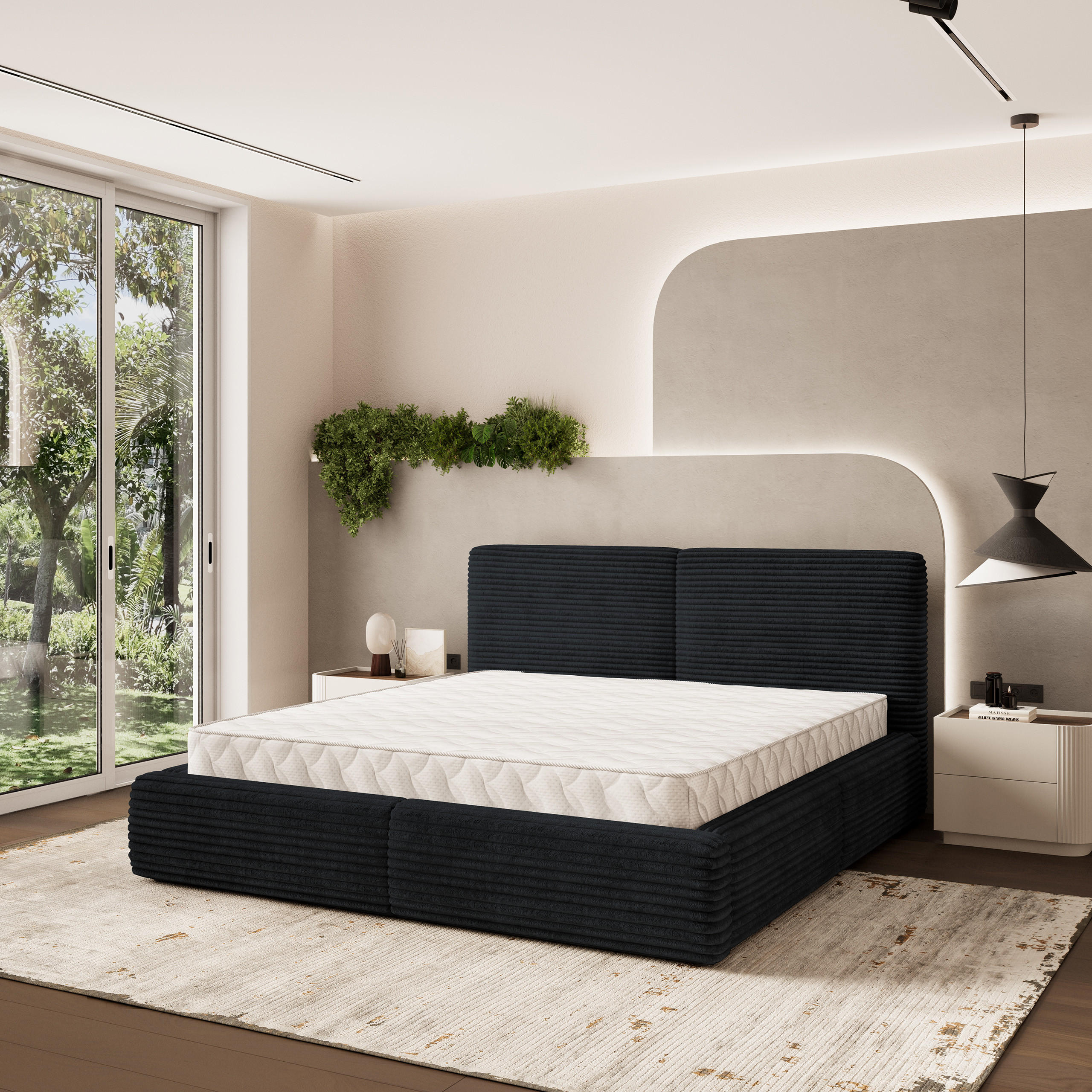 POLSTERBETT FELURO 160x200 cm mit Bettkästen - Schwarz - Schwarz, Holz (160/200cm) - MASSENO