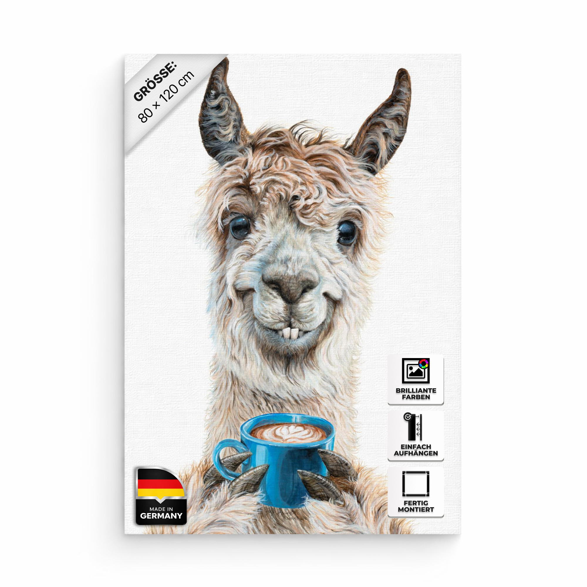 LEINWANDBILD Lama Latte 80x120 cm - Blau/Beige, Papier (80/120cm)