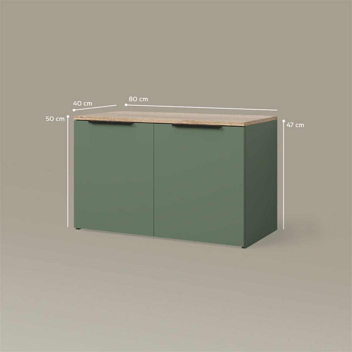 KOMMODE Piave Grün mit 2 Türen - Grün, Holzwerkstoff (80/50/40cm) - Livinity®