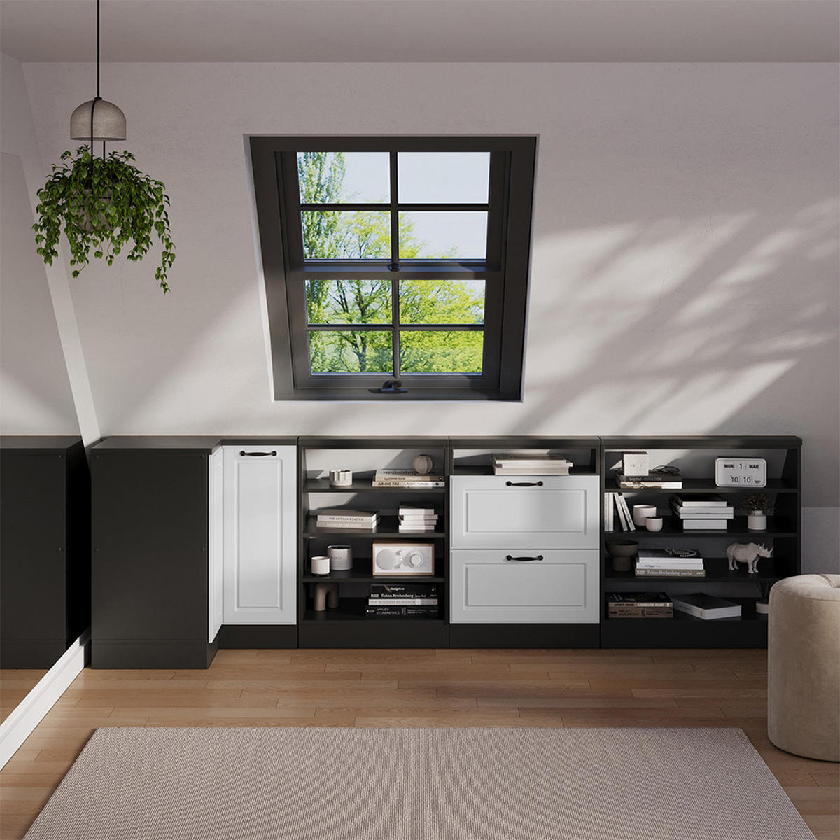 DACHSCHRÄGENSCHRANK ECKSCHRANK Rion Weiß Landhaus/Anthrazit 75.6 x 81.6 cm mit 1 Tür - Anthrazit/Weiß, Holzwerkstoff (75.6/81.6/75.6cm) - Vicco