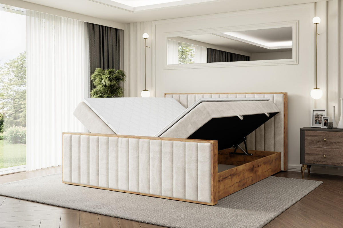 BOXBETT mit Matratze H3 und Lattenrost - LOLLI4-Z - 200x200 - Beige Casablanca - Beige, Holzwerkstoff (200/200cm) - ALTDECOR