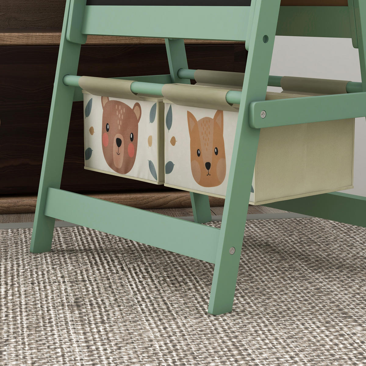 KINDERSTANDTAFEL mit Aufbewahrungskörbe - Grün, Holzwerkstoff (46.5/93/54cm) - AIYAPLAY