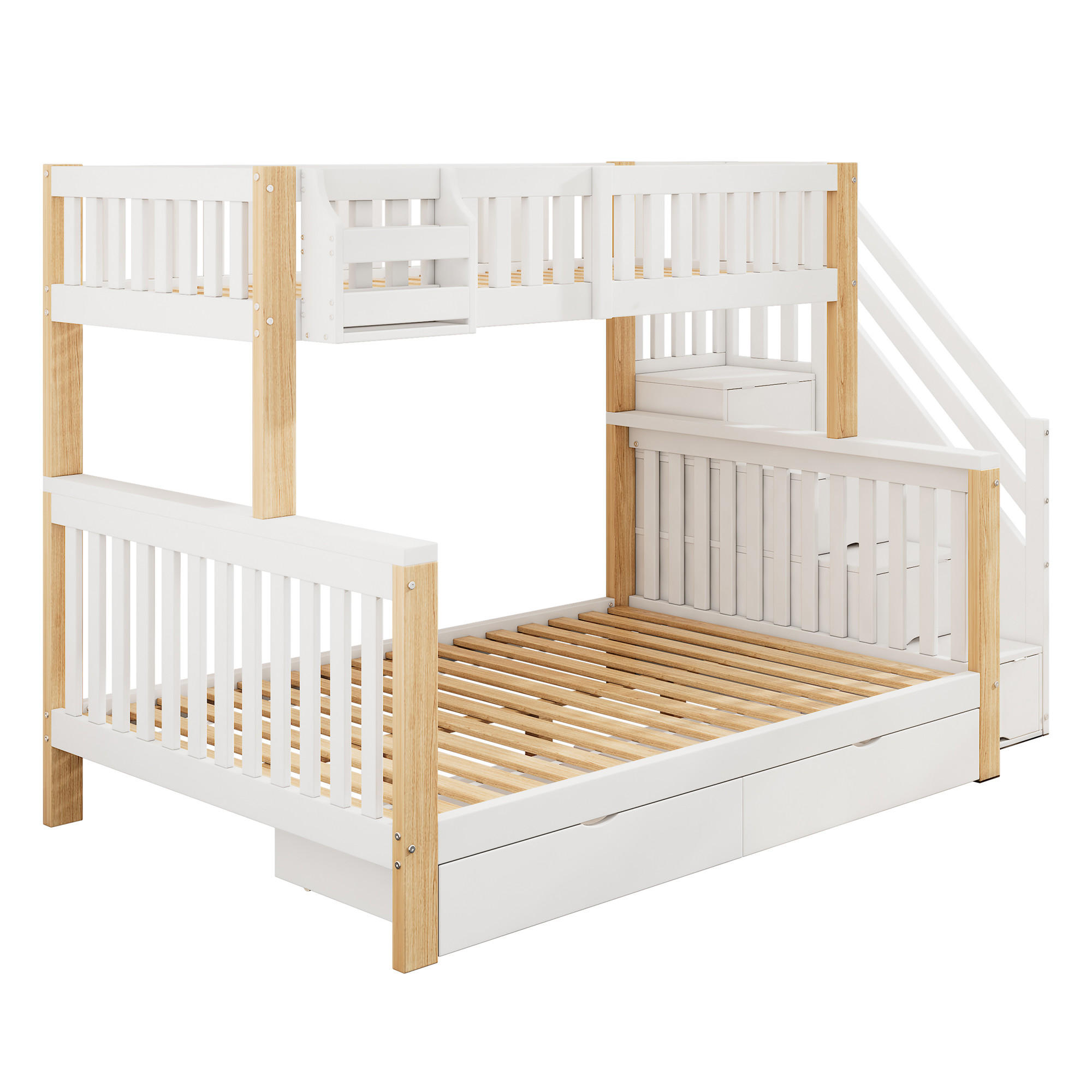 ETAGENBETT 90/140/200 cm DE-02559, mit Treppenschrank und Schubladen, in Weiß - Weiß, Holz/Holzwerkstoff (140/200cm) - ComfortXL