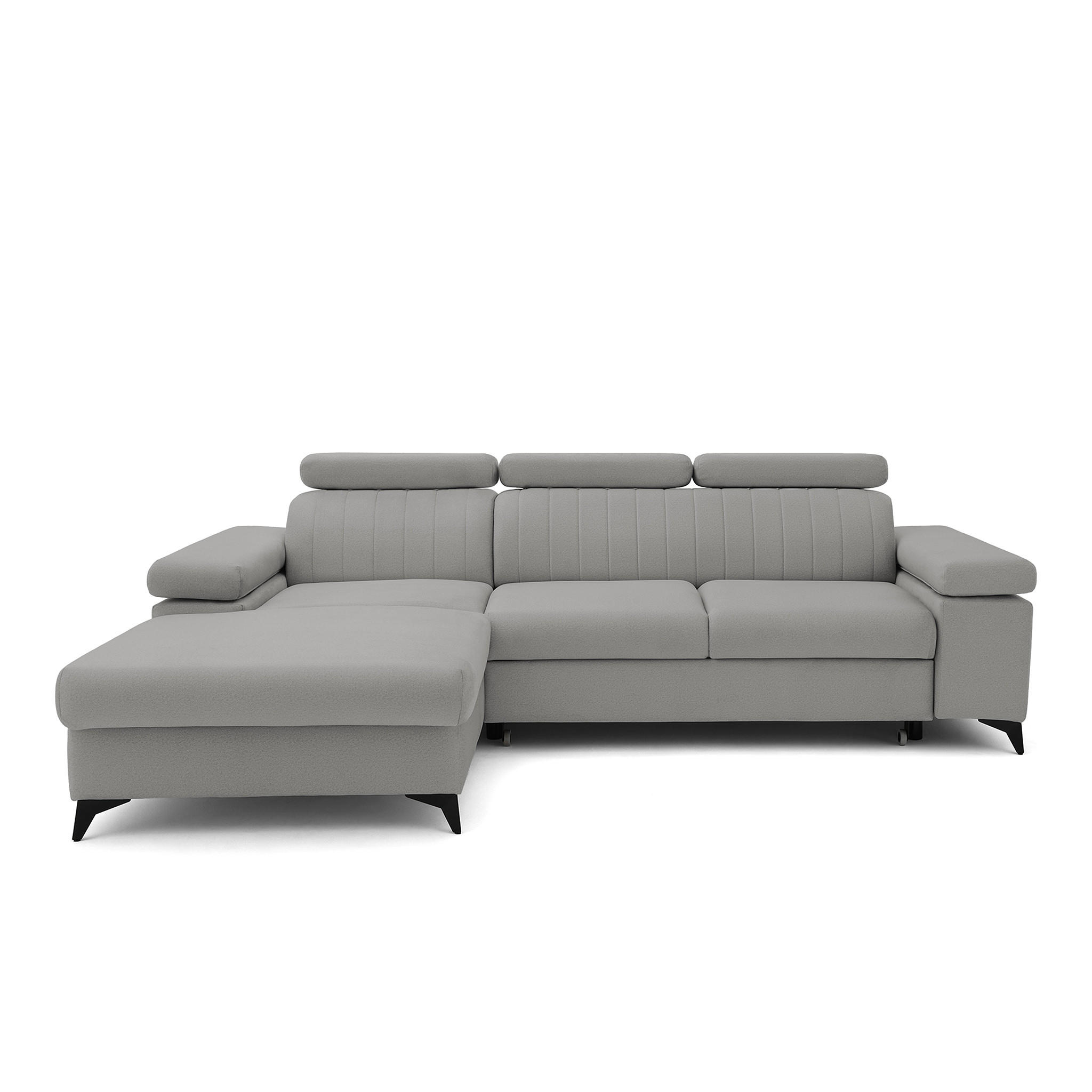 ECKSOFA FELIX L Links mit Schlaffunktion Velours Grau - Schwarz/Grau, Holz/Textil (257/176cm) - Muffo