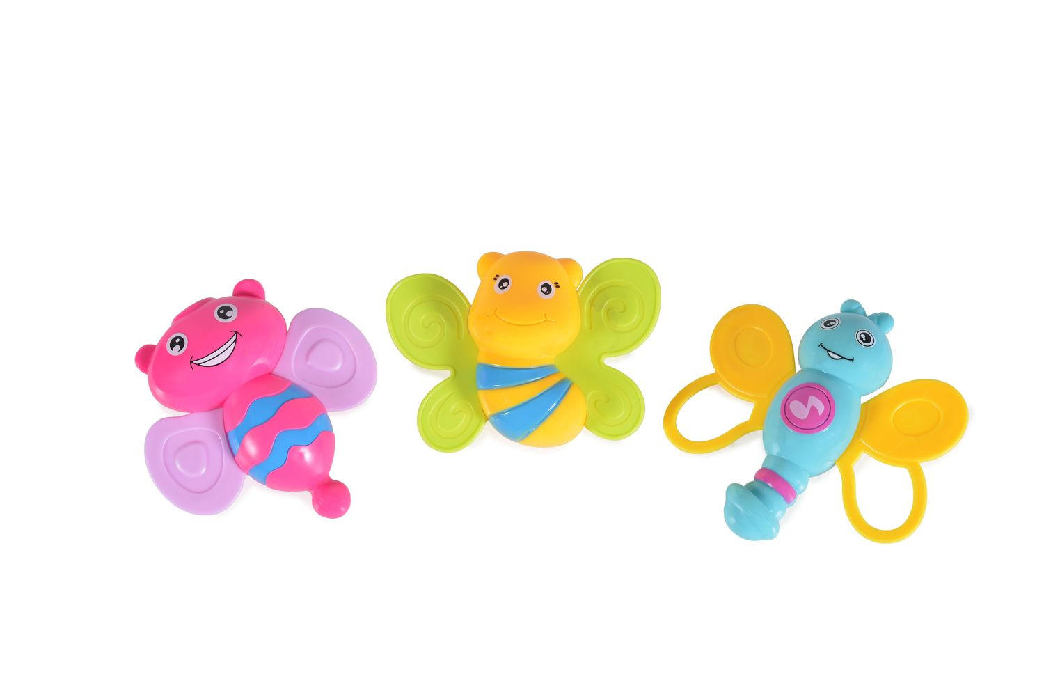 BABYRASSEL K999 107B 3-teilig bunt 3 Rasseln, Greifling, Beißring, verschiedene Tiere, ab 12 Monaten - Multicolor, Kunststoff (10/4/10cm) - Moni