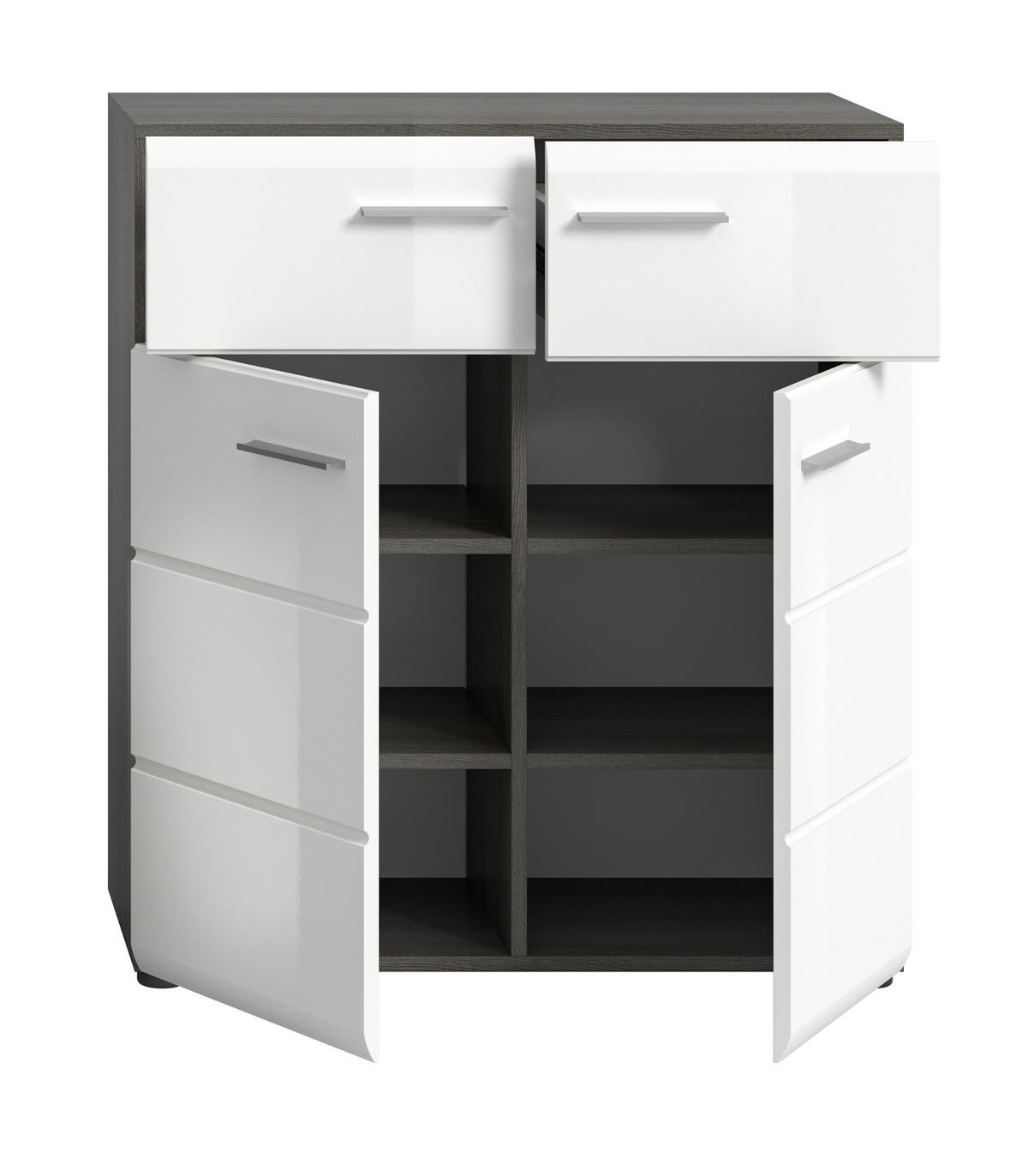 SCHUHSCHRANK weiß Hochglanz, grau 80 cm, Schuhkommode mit viel Stauraum - Weiß Hochglanz/Silberfarben, Holzwerkstoff/Kunststoff (80/90/37cm) - Inn.Furn