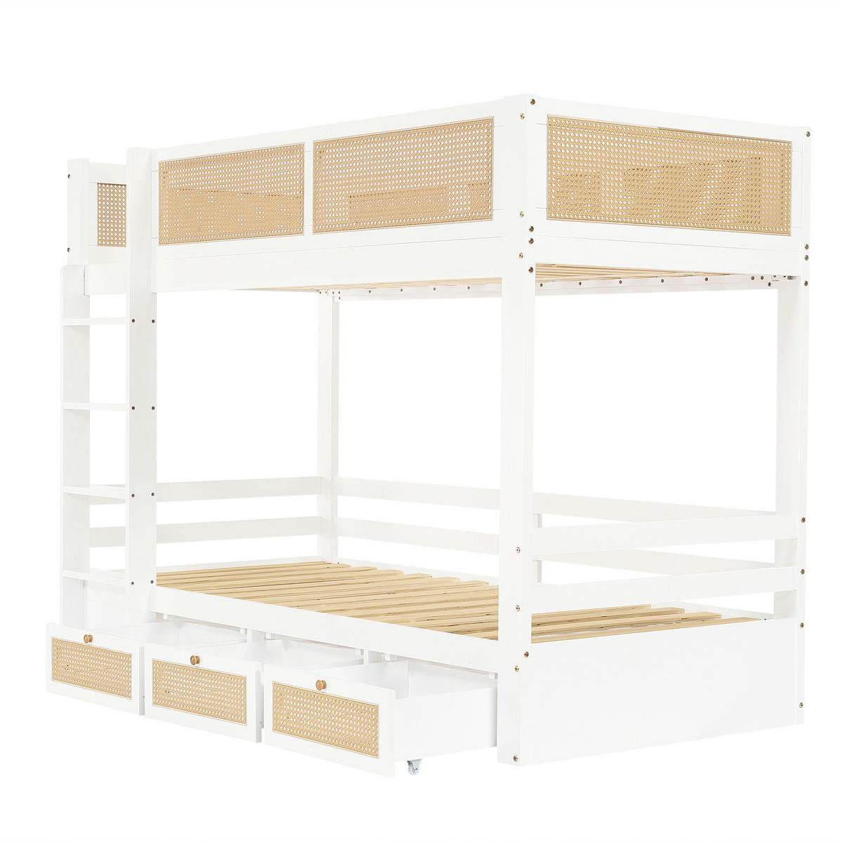 ETAGENBETT Kinder 90x200 cm Weiß Natur mit 3 Schubladen - Weiß, Holz (90/200cm) - Meubliv