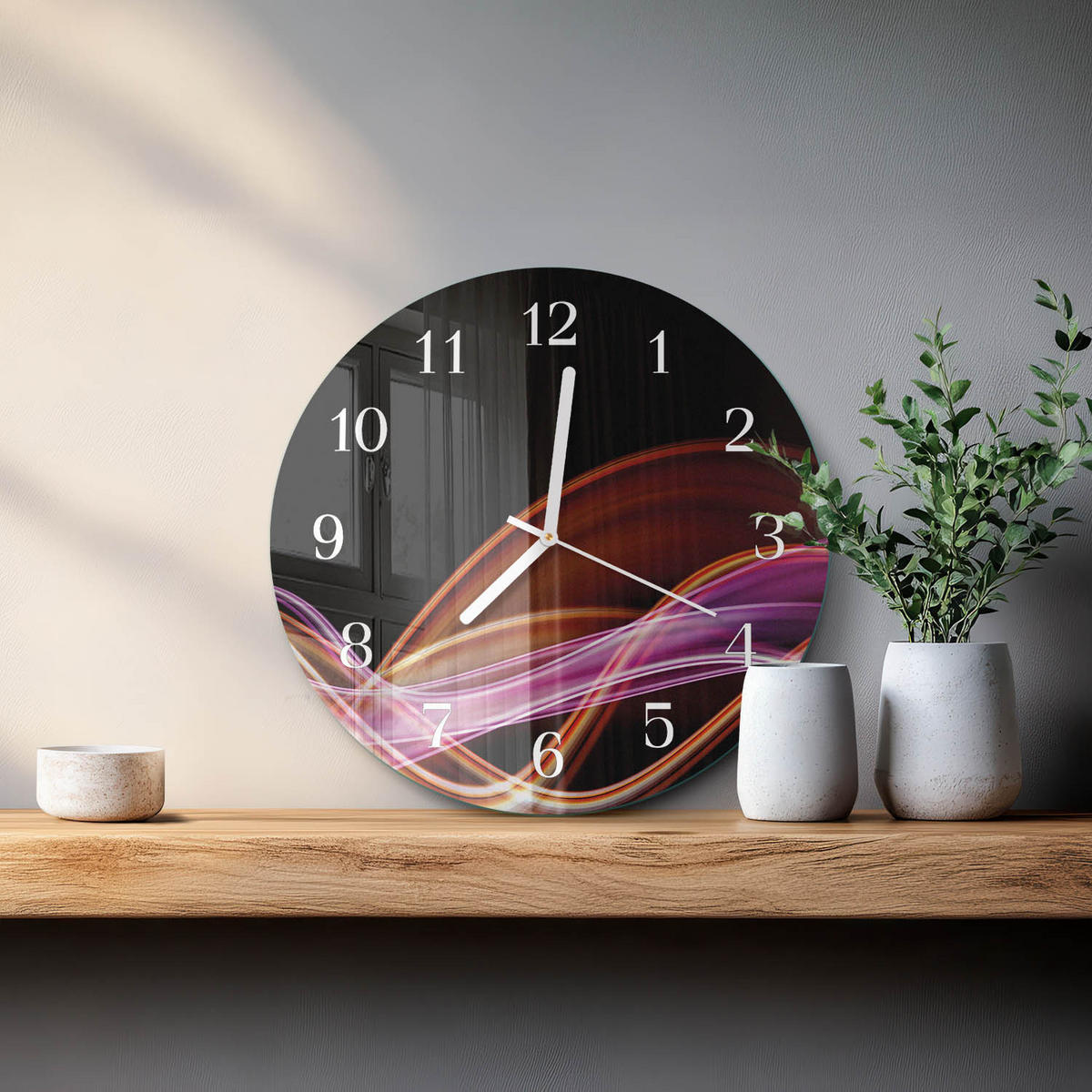 WANDUHR fi30 cm - Abstrakte Kunst - Lila, Glas (30/30/0.4cm) - TULUP