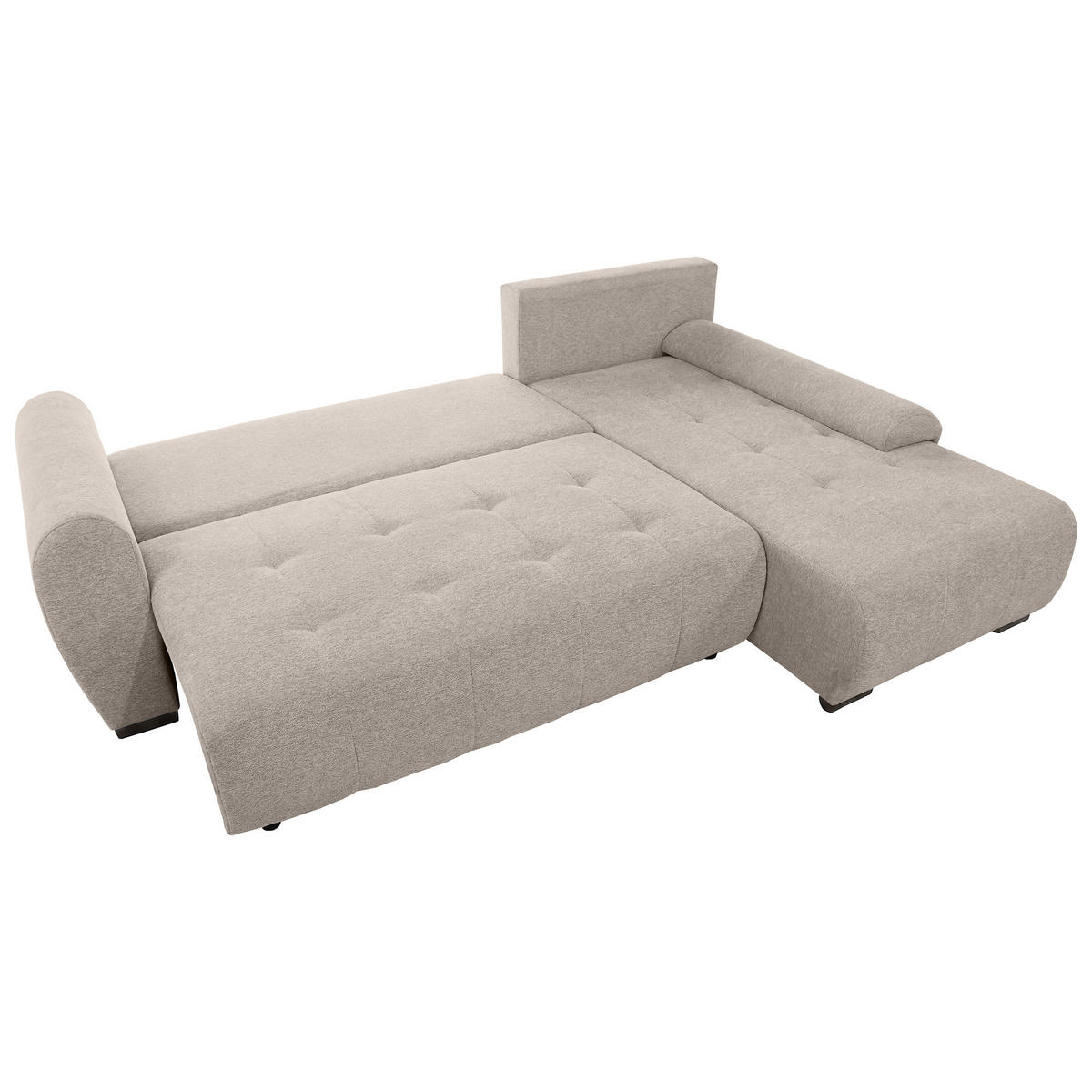 ECKSCHLAFSOFA Dallas mit Bettkasten, 255 cm, Beige, rechts, Velour-Stoff - Cappuccino, Textil (255/175cm) - Beautysofa