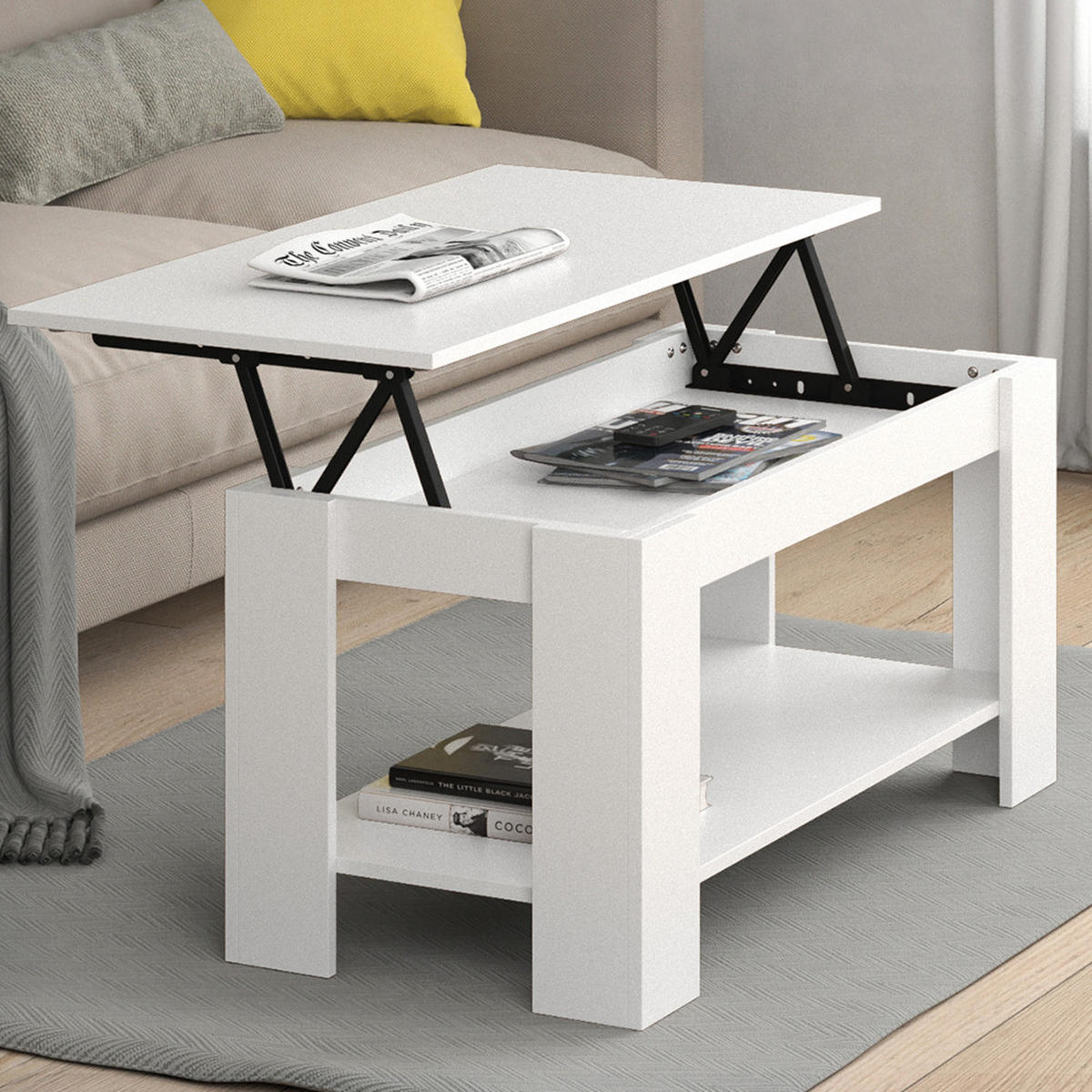 COUCHTISCH Lorenz Weiß 100 x 50 cm mit Liftfunktion - Weiß, Holzwerkstoff (50/100/50cm) - Vicco