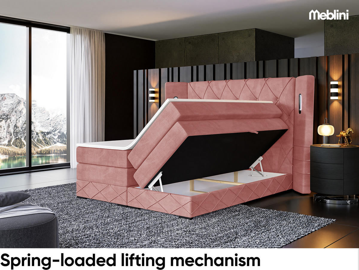 BOXSPRINGBETT Manuel - Schwarz/Rosa, Holzwerkstoff/Textil (140/200cm) - Meblini