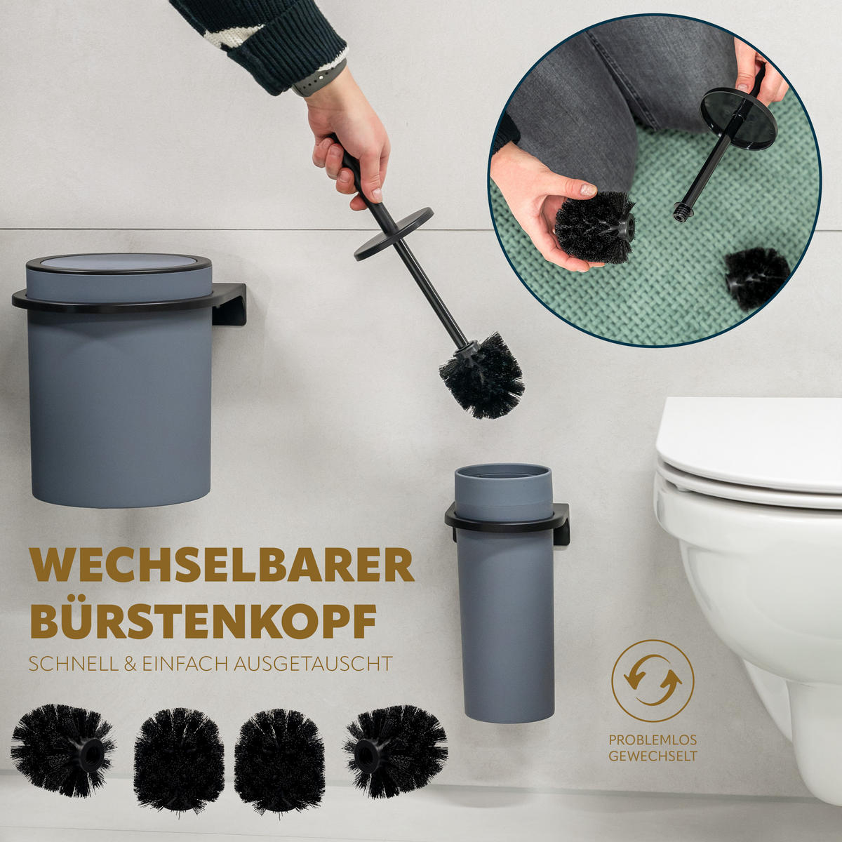 ERSATZBÜRSTENKÖPFE SAVONA 4er-Set, schwarz - Schwarz, Kunststoff (1.5/8cm) - bremermann