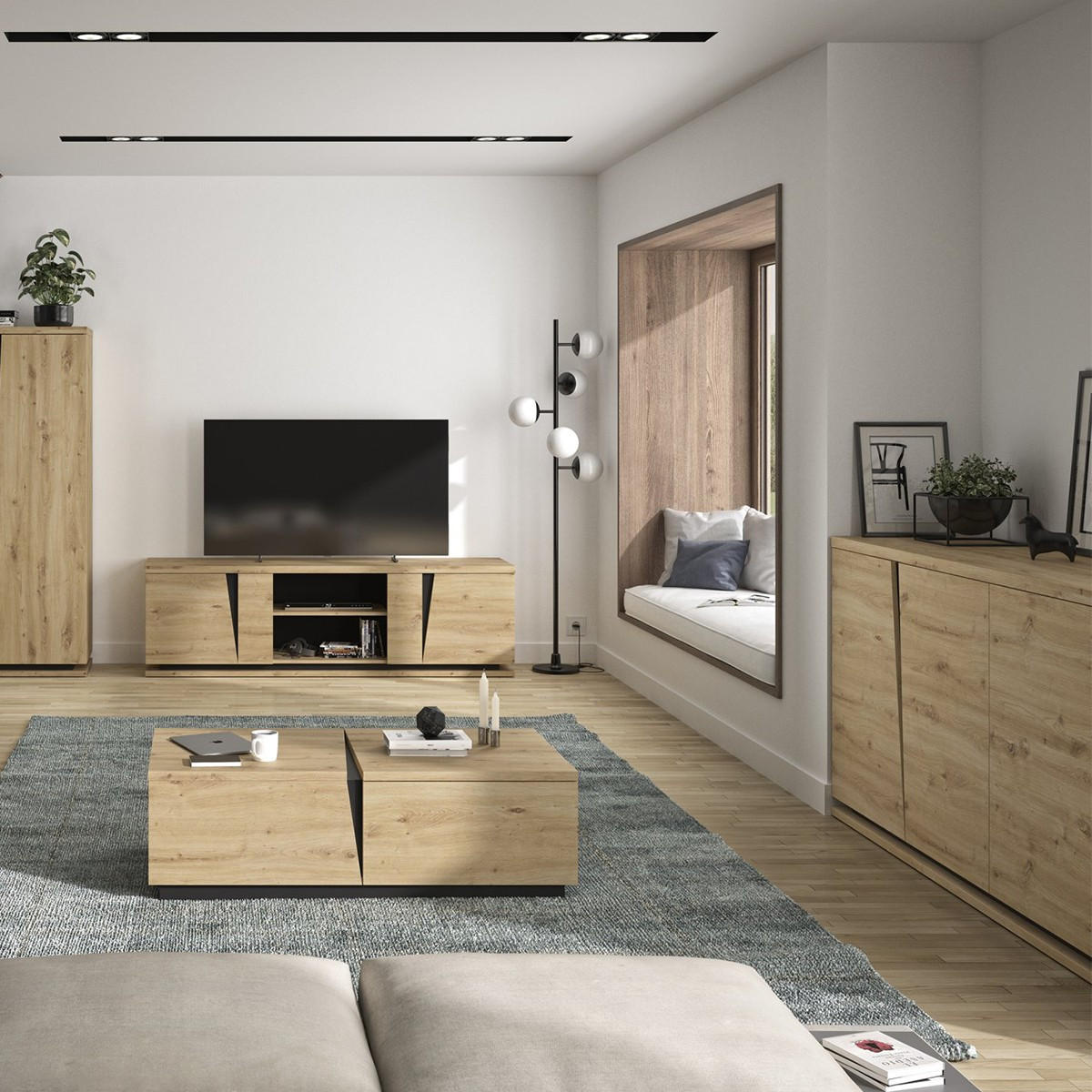 COUCHTISCH 1 Schublade Crack - Französische Herstellung - 114/61/36 cm - Eichefarben, Holzwerkstoff (114/61/36cm) - Calicosy