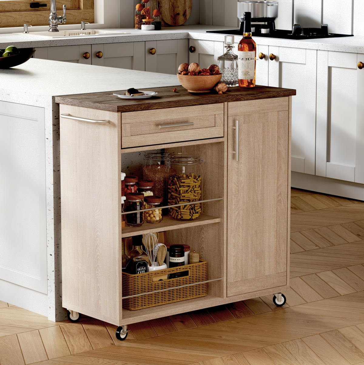 KÜCHENWAGEN mit Schublade 90 x 62 x 90 cm MDF Natural - Naturfarben, Holz (40/89.5/96cm) - Beauniv