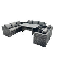 SITZGRUPPE Polyrattan Dunkelgrau 8-Sitzer - Dunkelgrau/Grau, Glas/Kunststoff - Fimous