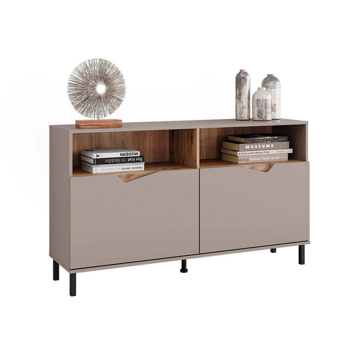 KREDENC Marelle Béžový dub/Artisan - světle šedá/šedobéžová, kompozitní dřevo (140/81.3/38cm) - Vicco