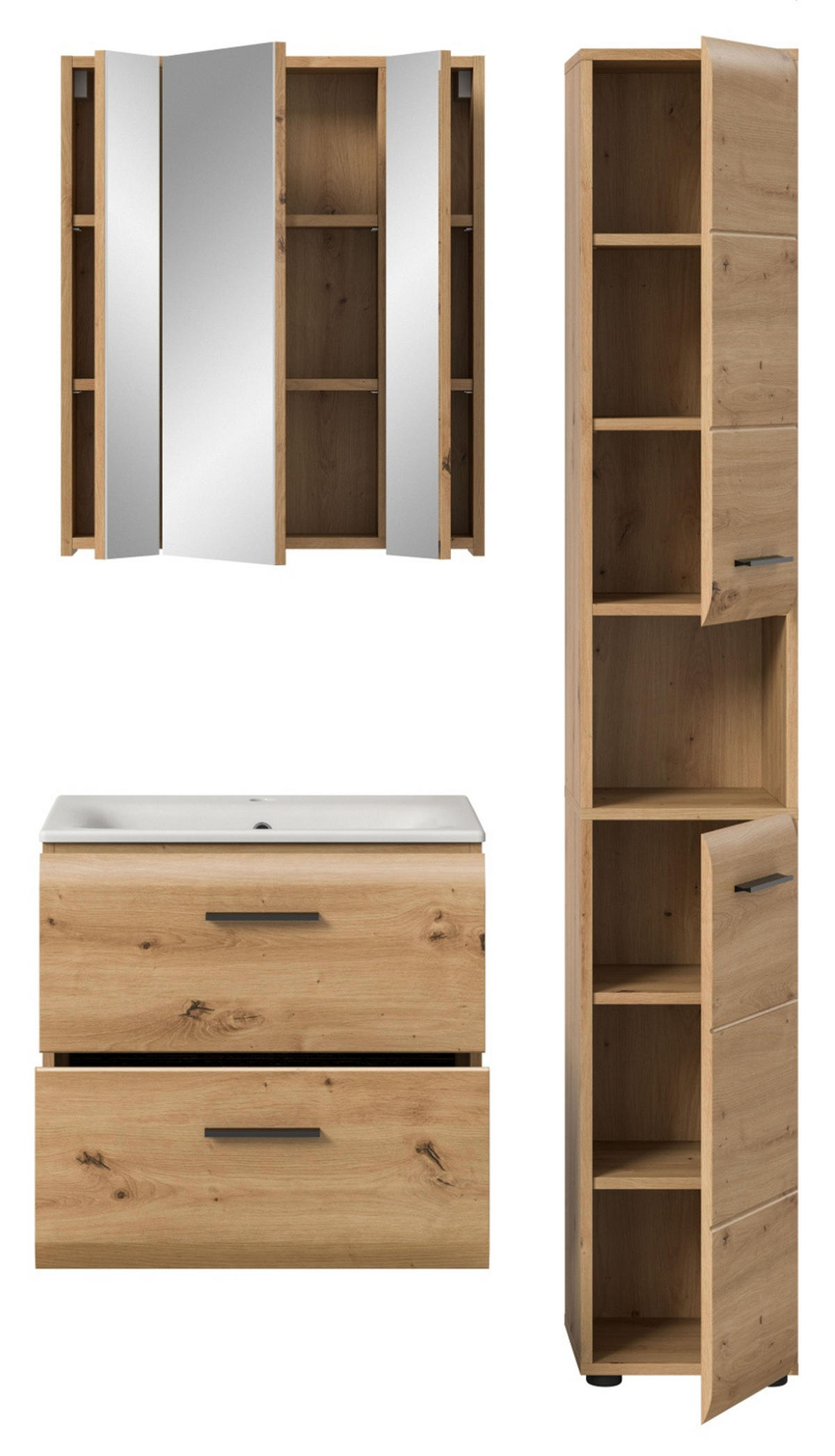 BADMÖBEL SET 3-teilig in Artisan Eiche, Badkombination 105 x 185 cm, Cover - Schwarz/Eiche Artisan, Glas/Keramik (105/185/30cm) - Inn.Furn