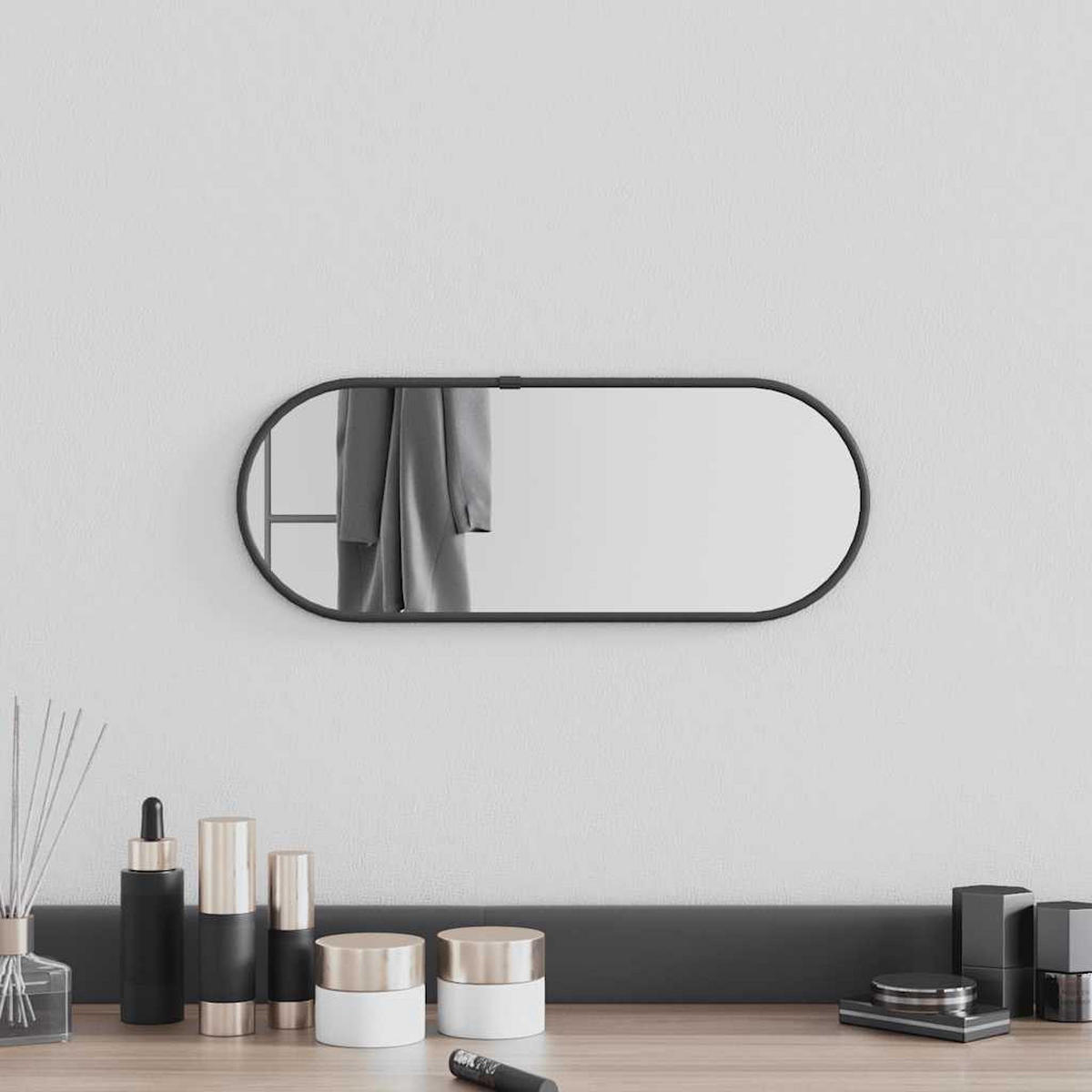 WANDSPIEGEL Schwarz 40x15 cm Oval - Schwarz, Glas (15/40/1cm) - furnicato