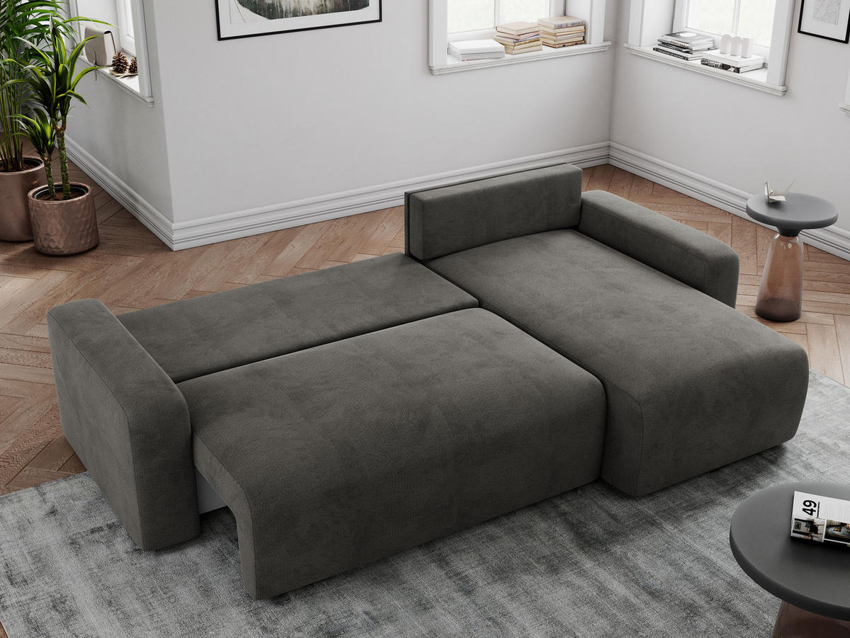 ECKSOFA ARGOS Dunkelgrau Velours - Dunkelgrau/Schwarz, Kunststoff/Textil (245/150cm) - MKS