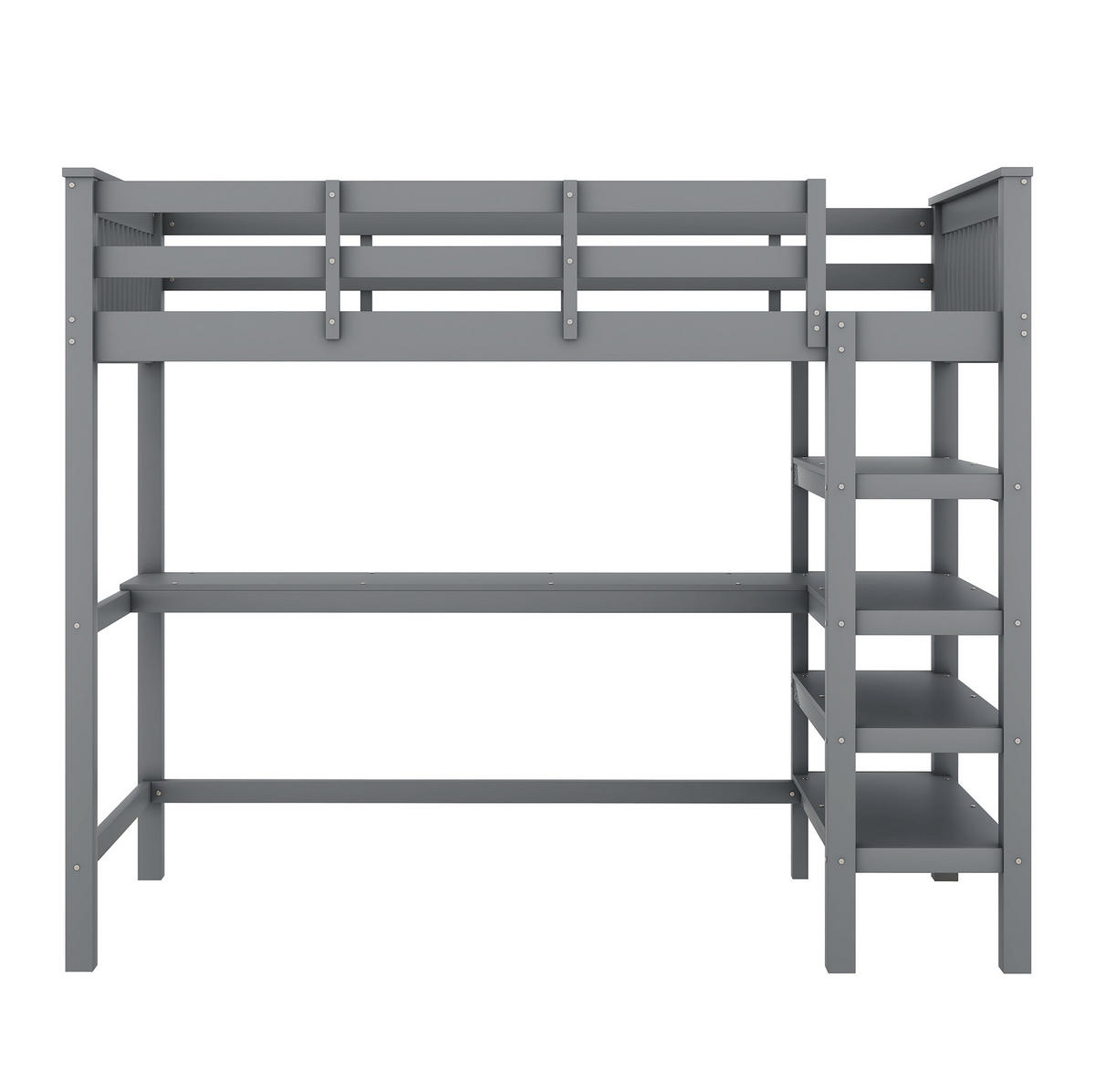 HOCHBETT aus Kiefernholz und MDF 90x200 cm Grau mit Schreibtisch und Ablagefächern - Grau, Holzwerkstoff (90/200cm) - IVMEU