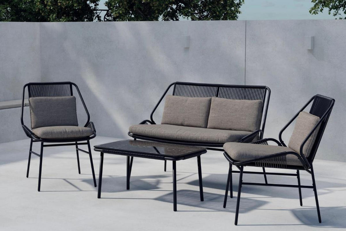 GARTENSET, Zakynthos, Schwarz, Stahl, 45 x 80 x 42 cm, 4-teilig - Schwarz, Metall - ebuy24