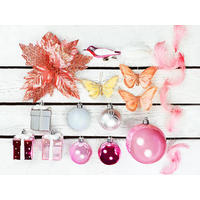 WEIHNACHTSBAUMSCHMUCK-SET PRINZESSIN ANNA, 135-teilig, für Weihnachtsbäume 240–270 cm, inkl. Aufbewahrungsbox - Pink/Silberfarben, Kunststoff/Textil (55/50/75cm) - LAALU
