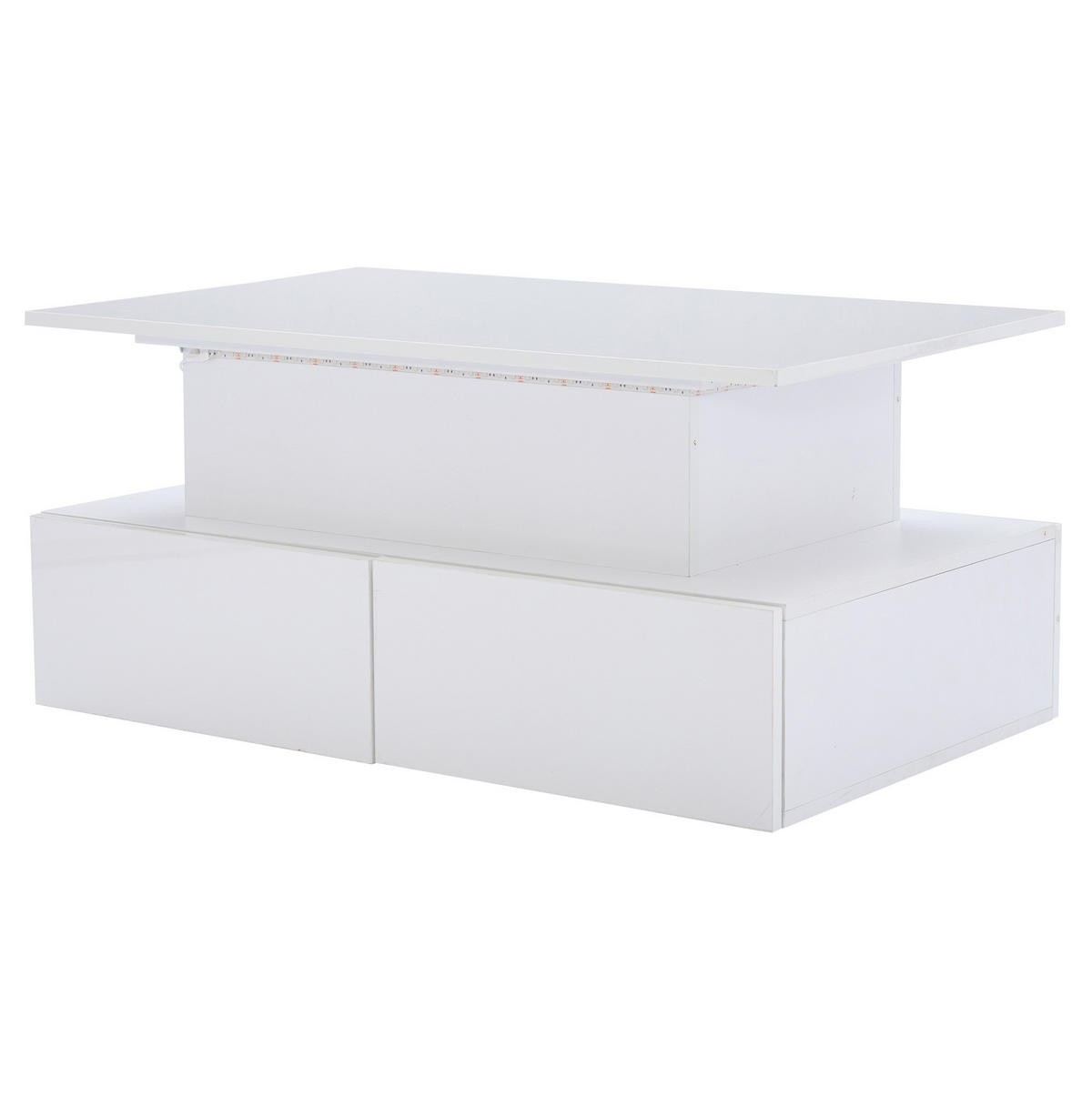 COUCHTISCH 90/55/41 cm in Weiß Hochglanz mit LED-Beleuchtung und 4 Schubladen - Weiß, Holzwerkstoff (90/55/41cm) - Flora Grace