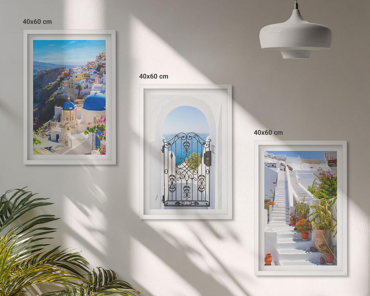 WANDBILDER 3er-Set - 40x60 cm Weißer Rahmen - Santorini-Architektur Oia - Weiß, Kunststoff (40/60cm) - ArtPrintCave