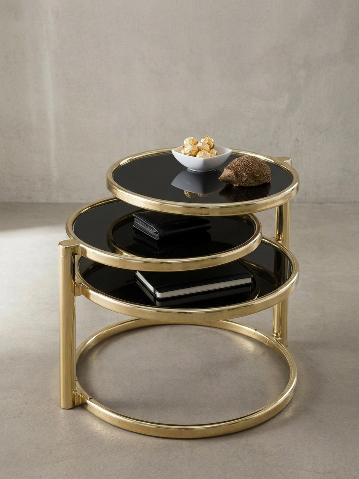 BEISTELLTISCH Glas Stahlgestell Schwenkbare Platten, Gold 58x58x43 cm - Goldfarben, Glas/Metall (58/58/43cm) - KADIMA DESIGN