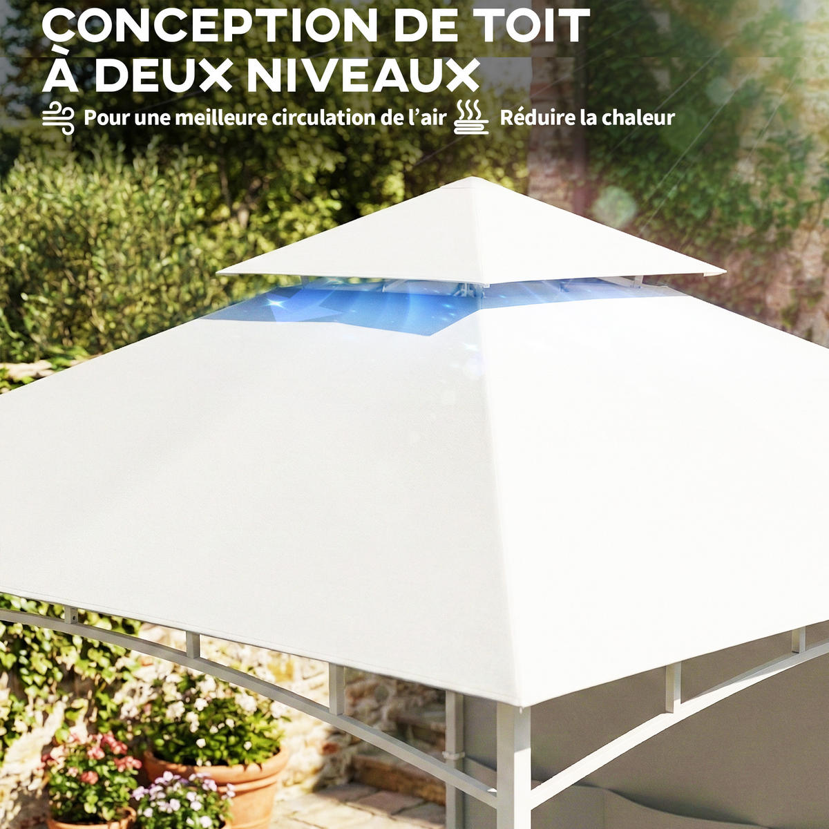 PAVILLON DE-12738 300/300 cm Doppeldach mit 4 Taschen und Haken Creme - Creme, Metall (300/276/300cm) - ComfortXL