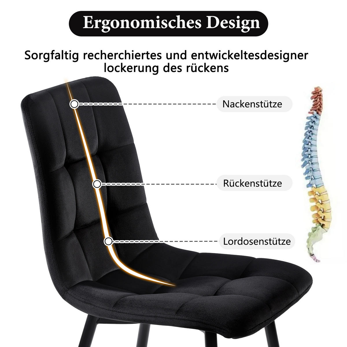 ESSZIMMER-SET 5-tlg mit rechteckigem Marmoroptik-Tisch, goldenen Beinen und vier Samtstühlen im kompakten modernen Stil, weiß-schwarz - Schwarz, Holzwerkstoff (68/75/117cm) - Luhomfu