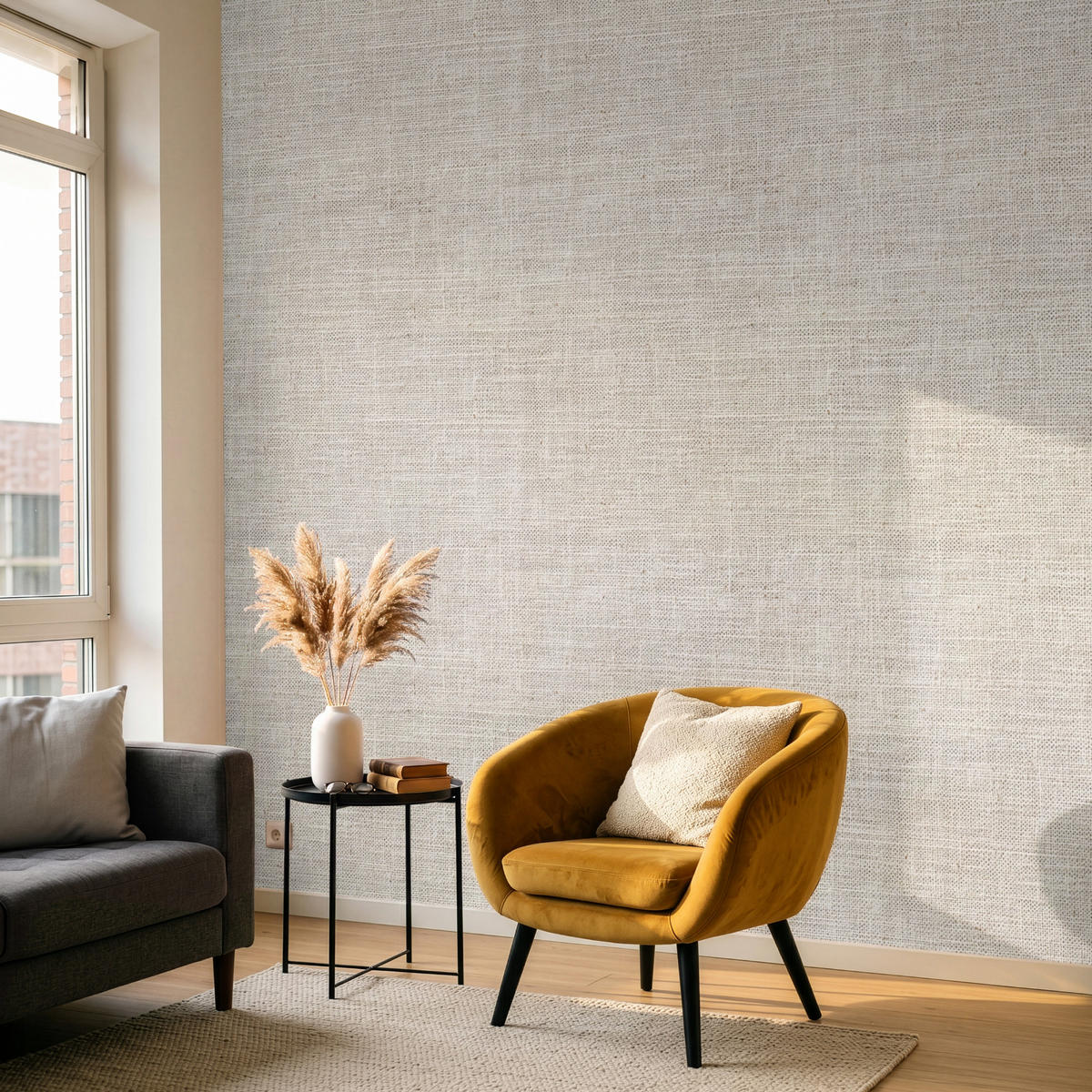 TAPETE - Leinen - Textur - Beige - 240x240 cm - Creme, Papier (240/240cm) - OnlyWow