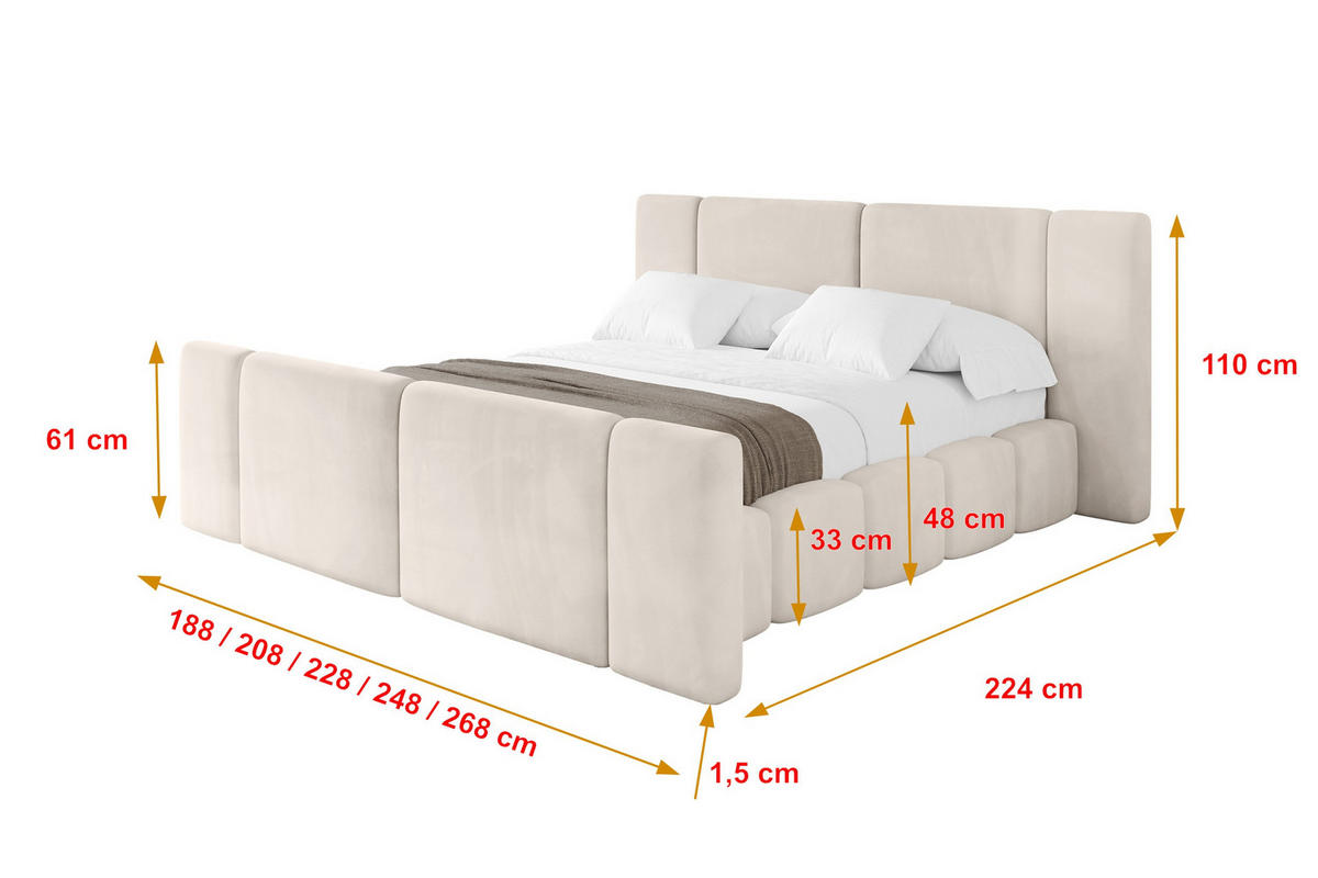 POLSTERBETT mit Bettkasten, Fußteil und Lattenrost, Boxbett ohne Matratze - NILO-Z 180x200 Beige - Ecru, Holzwerkstoff/Textil (180/200cm) - ALTDECOR