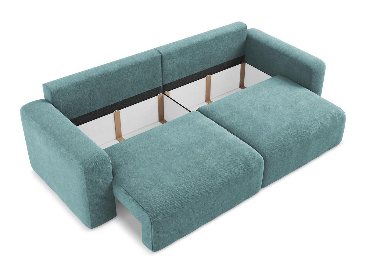3-SITZER SOFA mit Schlaffunktion Chenille Stoff Blau - Blau/Beige, Kunststoff/Textil (244/79/102cm) - Makamii