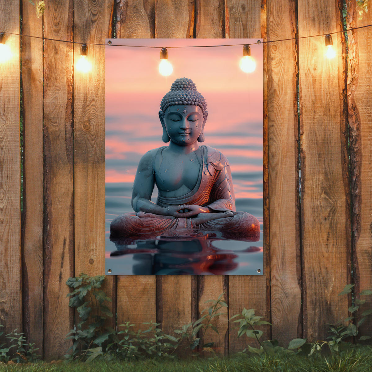 ZAHRADNÍ PLAKÁT Buddha - Socha - Buddha - Voda - Umění - Buddha 80x120 cm - šedohnědá, plast (80/120/0.2cm) - OnlyWow