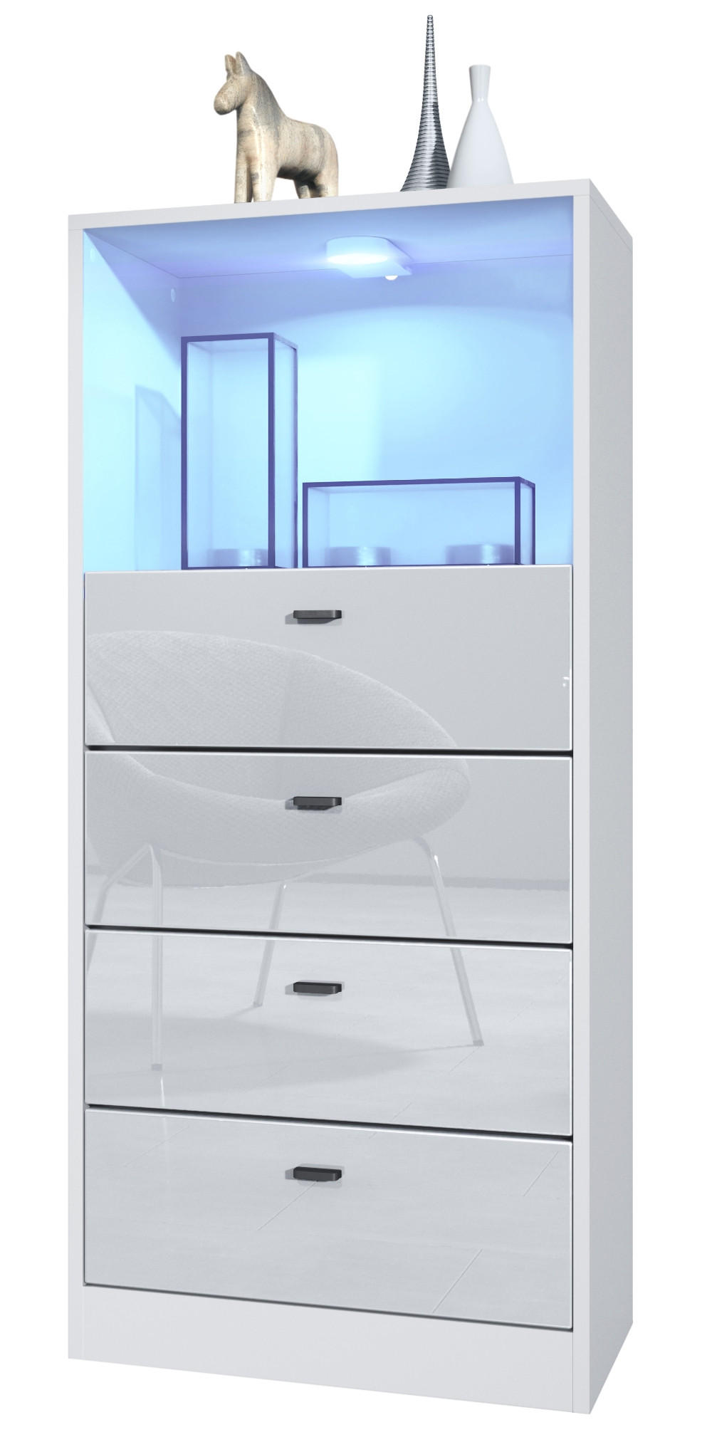 Vladon Kommode Weiß Hochglanz 56x125x36 cm